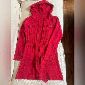 Gold wire kint long red cardigan